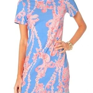 Lilly Pulitzer Declan Go With The Flow Pink and Blue T-shirt Dress  Sz Small